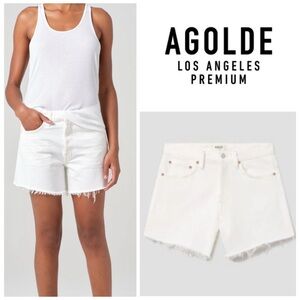 Agolde Parker Long White Denim Shorts Panna Cotta 30